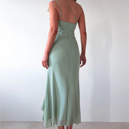 Load image into Gallery viewer, One Shoulder Draped Ruffle Maxi Dress Women Gown Fashion Diagonal Collar Backless Sleeveless Split Long Dress Elegant
