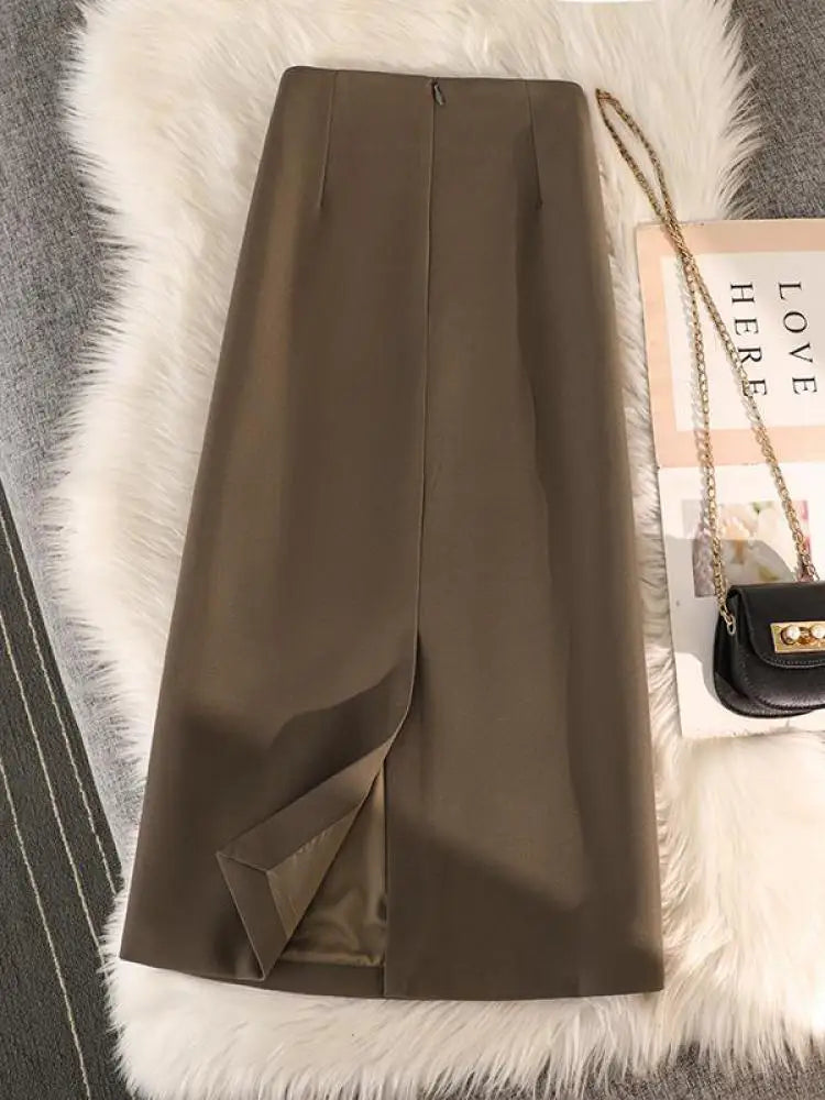 High Waist Zipper Back Split Suit Skirt For Women Spring Autumn 2023 New Solid Pencil Skirts Office Ladies Casual Straight Skirt