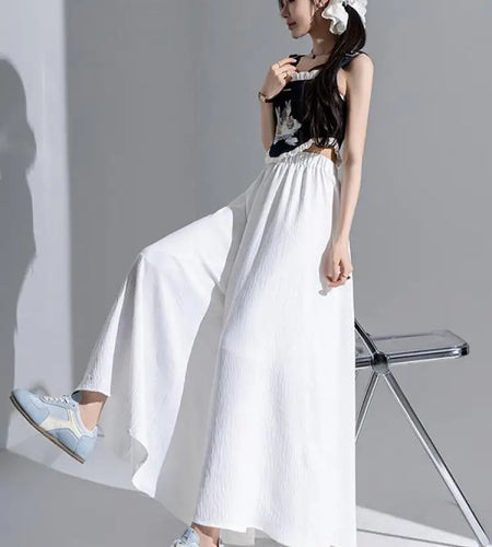 New Spring Summer White Loose Elastic High Waist Wide-leg Pants Casual Fashion Black Pleated Trousers Women Streetwear clothing