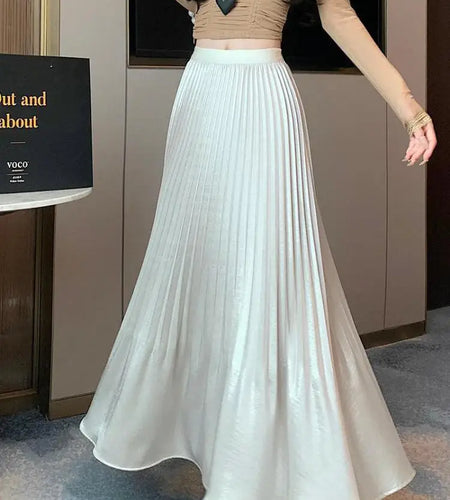 Spring Summer French Fashion Black Beige Elegant Sexy Pleated Long Skirt Women Grey High Waist Festival Slim Skirts 2025 Popular