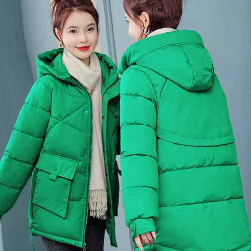 Load image into Gallery viewer, Down Cotton Jackets Winter Korean Women Parkas Loose Thickened Hooded Warm Coat Woman Mid-length Blue Khaki Jacket M-XXL
