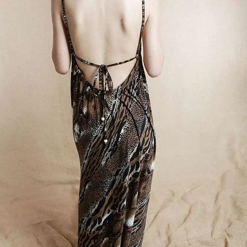 Load image into Gallery viewer, Women Coffee Leopard Printed Long Spaghetti Strap Dress New Square Collar Sleeveless Fashion Spring Autumn 2025 1DH8446
