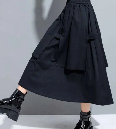 High Elastic Waist Black Layers Irregular Long A-line Half-body Skirt Women Fashion Tide New Spring Autumn 2025 1DH1082