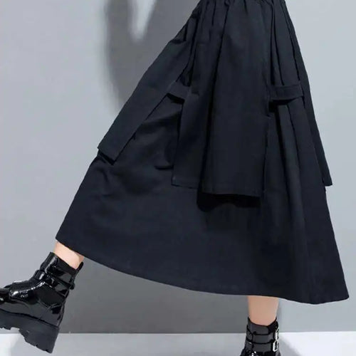 Load image into Gallery viewer, High Elastic Waist Black Layers Irregular Long A-line Half-body Skirt Women Fashion Tide New Spring Autumn 2025 1DH1082
