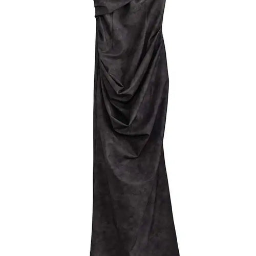 Load image into Gallery viewer, Women Gray Shaped Pleated Pu Leather Long Elegant Strapless Dress New Sleeveless Fashion Tide Spring Autumn 2025 1DH4724
