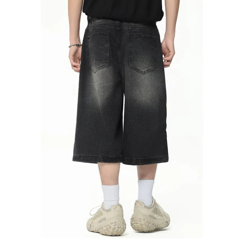 Men's Denim Shorts Washed American Style Gradient Color Multi Pockets Trendy Fashion Loose Male Clothing 2025 9W1725