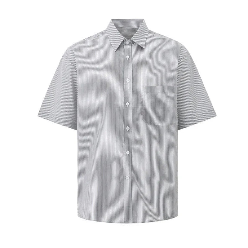 Men's Shirts New Summer Striped Short Sleeved Loose Male Lapel Casual Single Breasted Shirt Korean Trendy Male Top 9W1621