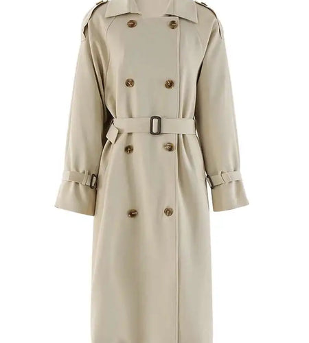 Women Red Double Breasted Big Size Elegant Trench New Lapel Long Sleeve Windbreaker Fashion Spring Autumn 2025  CPG1783