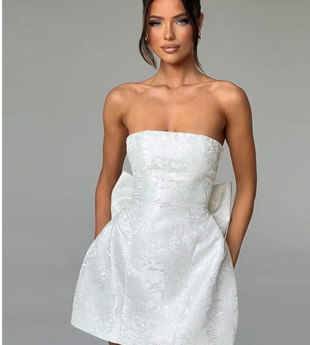 Elegant Strapless Butterfly Knot Open Back Short Dress Women 2024 Summer New Sexy Mini Dress Tight Party Evening Dress