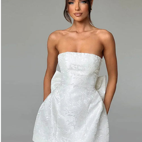 Load image into Gallery viewer, Elegant Strapless Butterfly Knot Open Back Short Dress Women 2024 Summer New Sexy Mini Dress Tight Party Evening Dress
