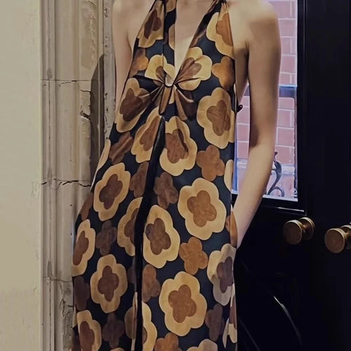 Load image into Gallery viewer, Loose Printing Casual Long Dresses for Women Halter Sleeveless Patchwork Ruffles Folds Dress Female Clothing New
