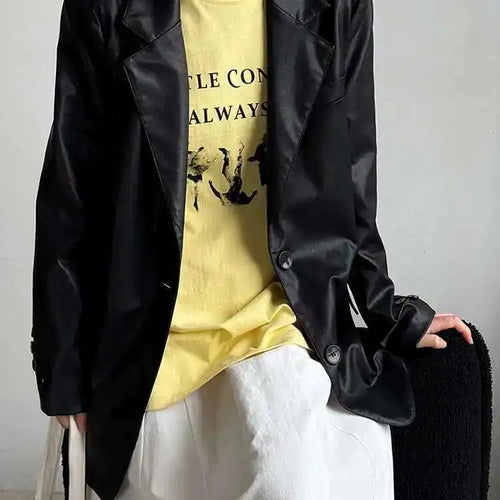 Load image into Gallery viewer, Coffee Brief Big Size Casual PU Leather Jacket New Lapel Long Sleeve Women Coat Fashion Tide Spring Autumn 2025 1DH9978
