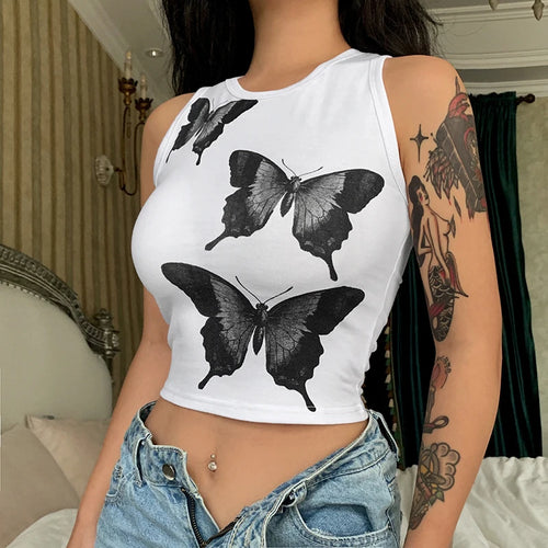 Load image into Gallery viewer, Streetwear Butterfly Printed Summer Tank Top Female Harajuku Gothic 2000s Aesthetic Vest Slim Cropped Tops Cute 2022
