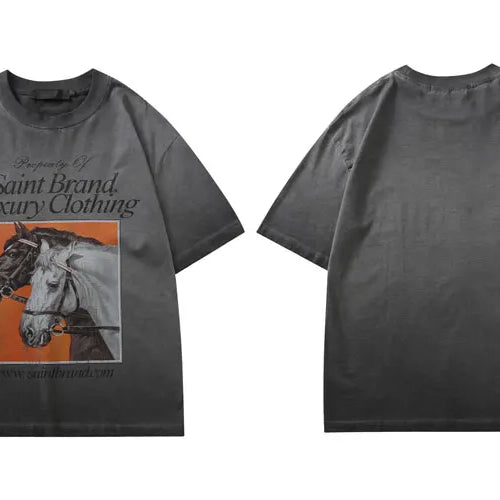 Load image into Gallery viewer, Men Vintage Tshirt Y2K Retro Horse Graphic Printed T-Shirts Streetwear Hip Hop Punk Gothic Baggy Grunge Tee Harajuku Washed Tops
