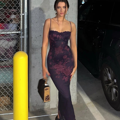 Load image into Gallery viewer, Sexy Elegant Spaghetti Strap Floral Print Maxi Dress Lace Up Bodycon Prom Party Dresses Backless Women Formal Dress
