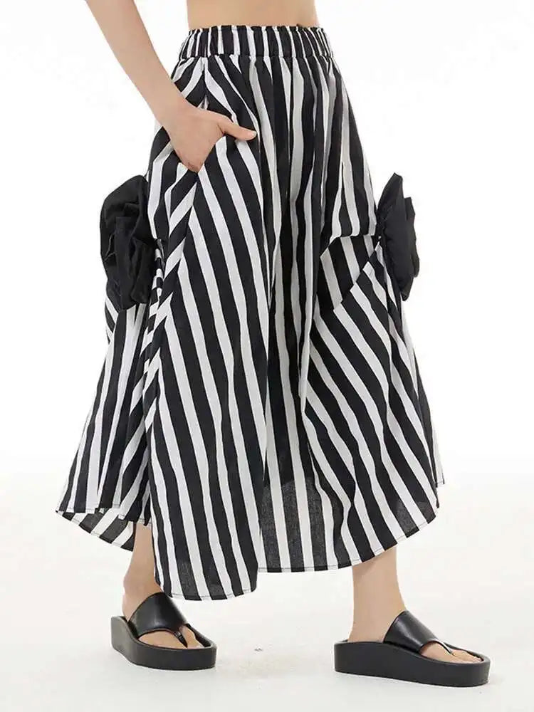 Women Black Flower Irregular Pleated Half-body Skirt High Elastic Waist Loose Fashion Tide New Spring Summer 2025 1DF9179