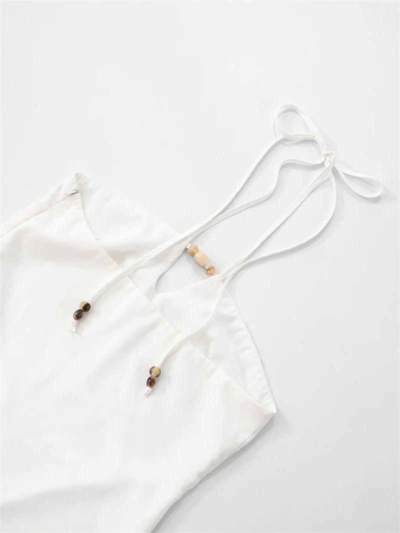 Halter Off-shoulder Backless Sexy Mini Dress Women White Hollow Out Strapless Lace-up A-line Club Dress Summer 2025