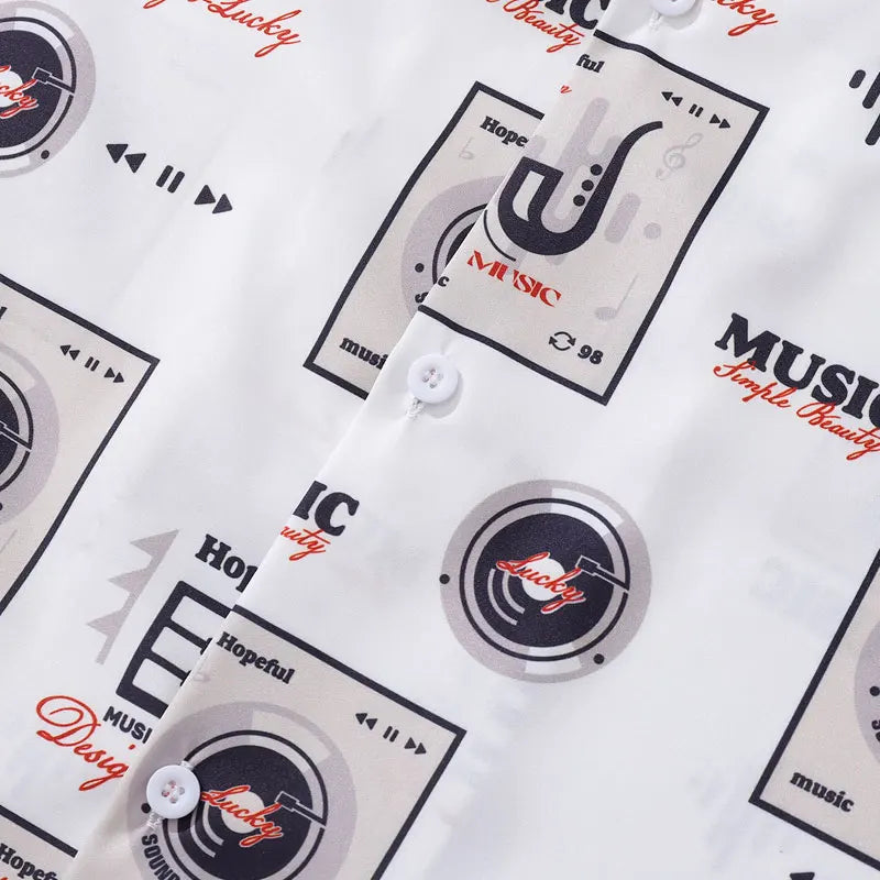 Vintage Hawaiian Shirts Retro Music Player Graphic Printed Beach Blouse Harajuku Summer Casual Baggy Button Up Short Sleeve Tops