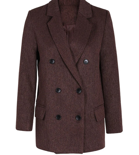 Women Gray Brief Double Breasted Elegant Blazer New Lapel Long Sleeve Jacket Fashion Tide Spring Autumn 2025 CPG1170