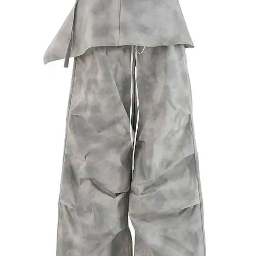 Load image into Gallery viewer, High Waist Gray Printed Pleated Drawstring Long Wide Leg Pants New Trousers Women Fashion Tide Spring Autumn 2025 CPDB314
