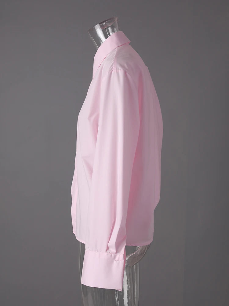 Women pink Color Irregular Shaped Big Size Blouse New Lapel Long Sleeve Shirt Fashion Tide Spring Autumn 2025 CPG3292