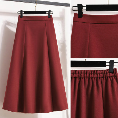 Load image into Gallery viewer, Autumn Winter Black Brown Oversized Woolen Long Skirt Women Fashion Korean Ladies Red High Waist Festival Pleated A-line Skirts
