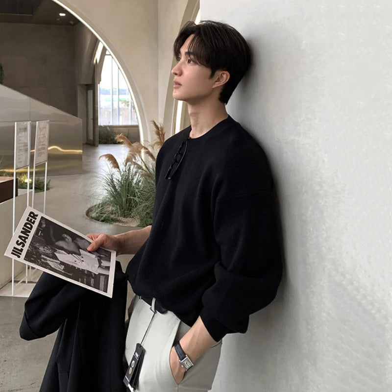 Men's Sweater New Korean Spring Style Round Neck Solid Color Simple Trendy Pullover Male Casual Clothing 2025 9W1814