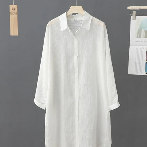 Load image into Gallery viewer, Casual Women's Shirt Loose Long Sleeve Top Summer Thin Jacket Coat Medium Long Blouses Female Clothing Fashion Solid Color
