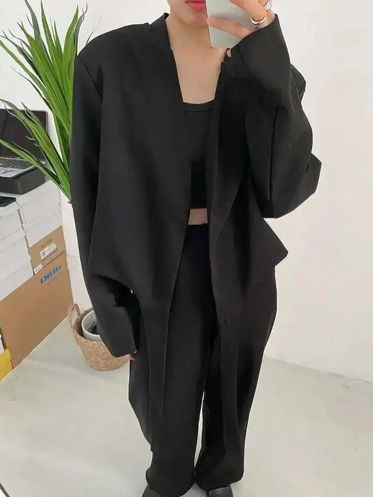 Women Gray Green Ribbon Short Big Size Blazer New Lapel Long Sleeve Loose Jacket Fashion Tide Spring Autumn 2025 1DF0385
