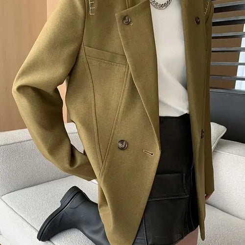 Load image into Gallery viewer, Women Khaki Topstitched Big Size Elegant Blazer New Lapel Long Sleeve Jacket Fashion Tide Spring Autumn 2025 1DH7053
