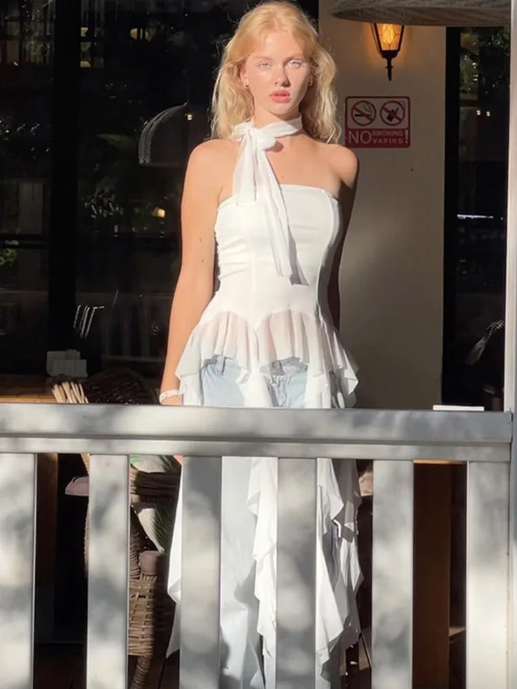 Summer Sexy Off-Shoulder Lace Women Crop Top 2025 Casual Strapless Halter Streetwear Fashion Club Party Lady Tank Top