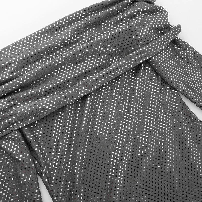 Elegant Strapless Sparkle Maxi Dress For Women Fashion Off-shoulder Backless Long Flare Sleeve Bodycon Club Party Dress