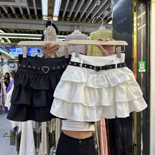 Load image into Gallery viewer, Spring Summer Women Black Brown High Waist Ruffles Cake Short Skirt White Holiday Party Pleated Mini Skirt Ladies Popular French
