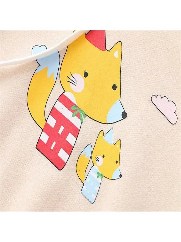 Harakuju Cartoon Fox Print Casual Pullover Hoodies Women Winter Long Sleeve Hooded Sweatshirt Girly Loose Female Fleece Top