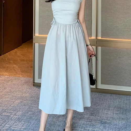 Load image into Gallery viewer, Drawstring Solid Color Chic Women&#39;s Dresses Square Neck Sleeveless Elegant Female Tank Dress Casual Streetwear Outfits
