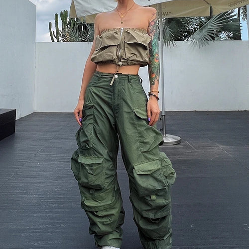 Load image into Gallery viewer, Solid Loose Pants For Women High Waist Patchwork Pockets Casual Streetwear Cargo Pant Female Fashion Clothing
