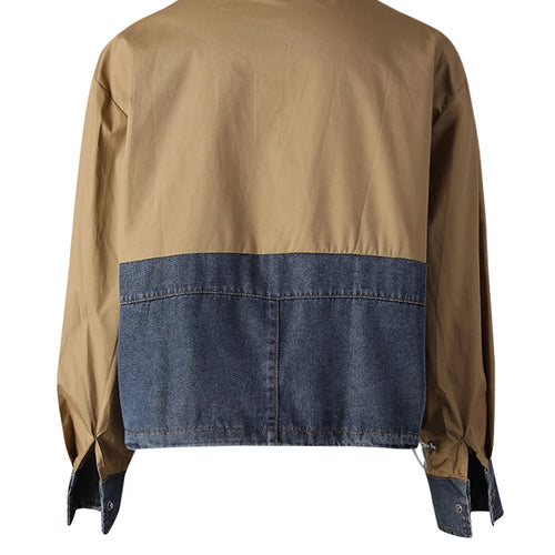 Load image into Gallery viewer, Women Wine Red Denim Bow Color-block Big Size Blouse New Lapel Long Sleeve Shirt Fashion Tide Spring Autumn 2025 CPG3256
