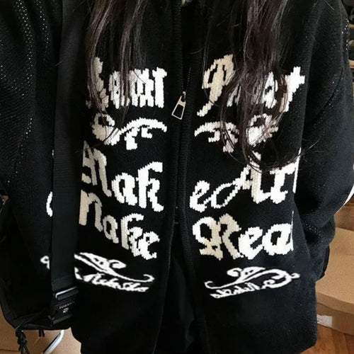 Load image into Gallery viewer, 2025 Y2k Aesthetic Jacquard Cardigans Autumn Winter Oversized Streetwear Tops New Grunge Casual Double Zippers Knitted Sweaters
