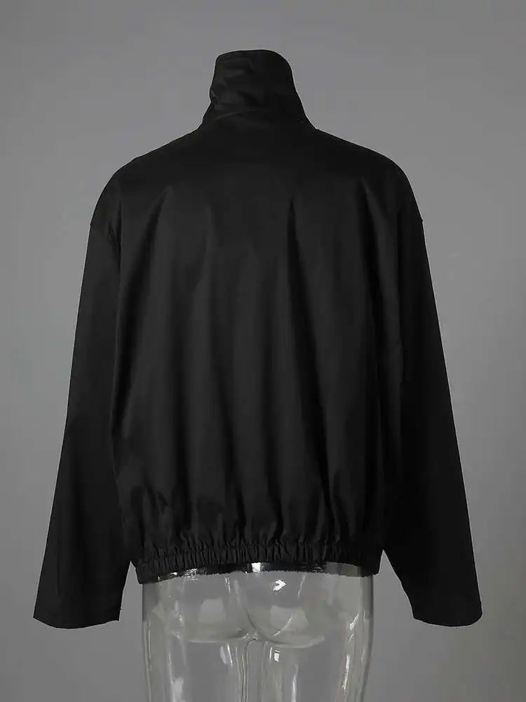 Black Brief Big Size Casual Jacket New Stand Collar Long Sleeve Women Coat Fashion Tide Spring Autumn 2025 CPG2819