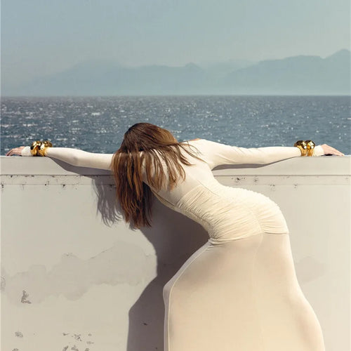 Load image into Gallery viewer, Mesh Ruched Sexy Maxi Dress For Women Fashion Zipper Patchwork See Through Long Sleeve Elegant Club Party Long Dress
