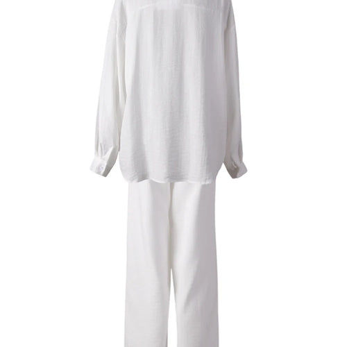 Load image into Gallery viewer, Big Size Embroidery Shirt Wide Leg Pants Two Piece Suit New Lapel Long Sleeve Women Fashion Tide Spring Autumn 2025 CPG307
