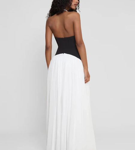 Halter Deep V Neck Backless Sexy Maxi Dress Women Gown Fashion Patchwork Sleeveless High Waist Club Party Long Dress