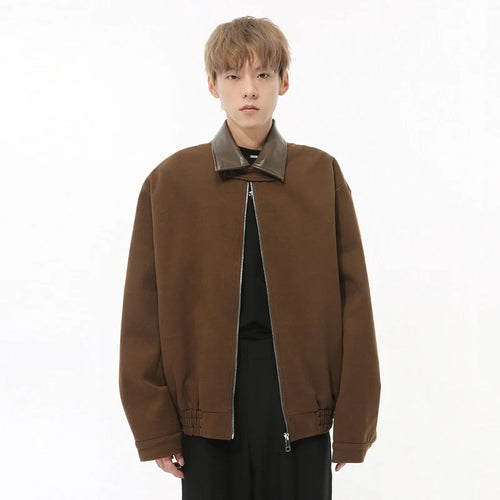 Load image into Gallery viewer, Korean style men&#39;s coats PU splicing loose simple turn-down collar solid color casual male jackets new fashion 9C8724
