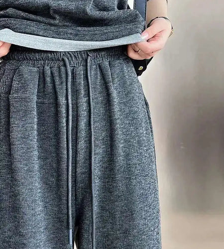 Gray Soft Casual T-shirt Wide Leg Pants Three  Piece Suit New Hooded Long Sleeve Women Fashion Spring Autumn 2025 1DH6649