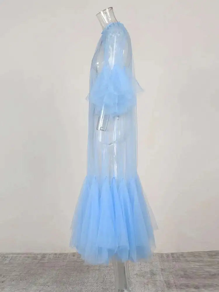 Women Black Ruffles Long Big Size Dress New Round Neck Three-quarter Sleeve Loose Fit Fashion Spring Summer 2025 JR77101