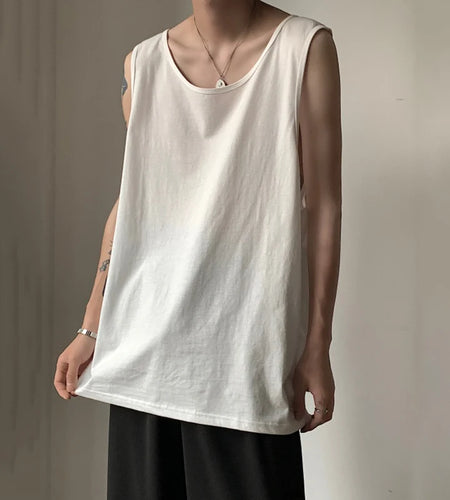 Simple Men's Tank Tops Casual Solid Color New Autumn Round Collar Sleeveless Oversize Male Vest Fashion Menwear 9C6868