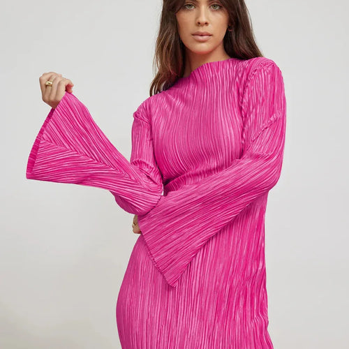 Load image into Gallery viewer, Autumn New Long Sleeve Pleated Dress For Women Small Sexy Flare Sleeve Wrap Hip Dress Elegant Party Club Clothing
