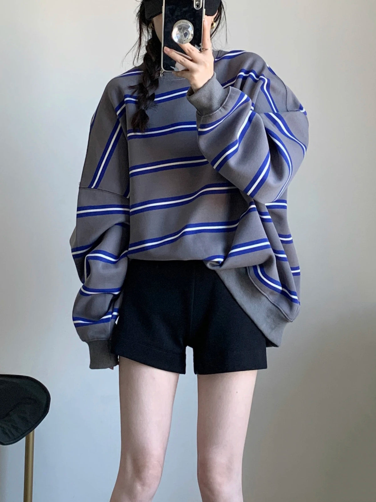 Boyfriend Women's Striped Oversized Sweater Fall Winter Unisex Lazy Casual Loose Pullover Tops Hip Hop Streetwear C-219