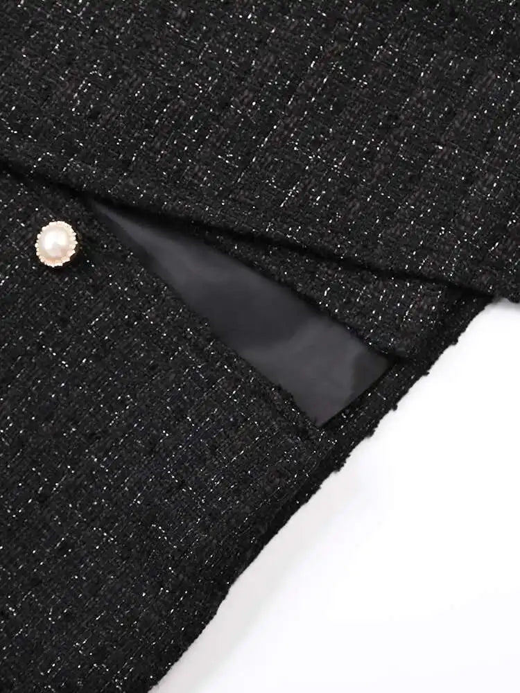 Black Irregular Elegant Big Size Woolen Coat New Lapel Long Sleeve Women Jacket Fashion Tide Autumn Winter 2025 1DH1530