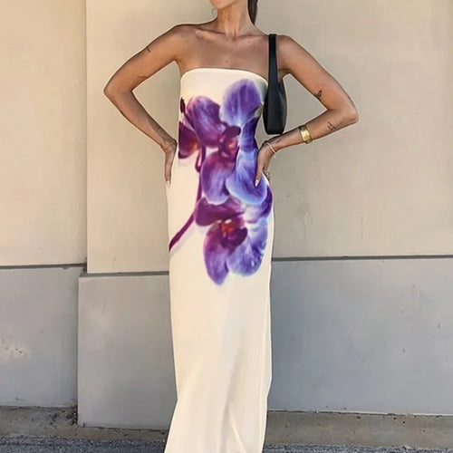 Load image into Gallery viewer, Floral Print Strapless Sexy Maxi Dress For Women Gown Off-shoulder Backless Sleeveless Elegant Long Dress Fashion

